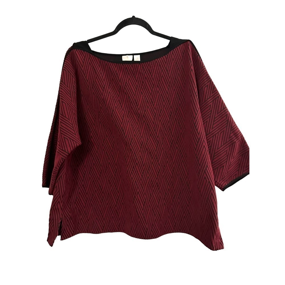 Chico’s Deep Red Diamond Jacquard Tipped Top - Sz 3 (XL-16)